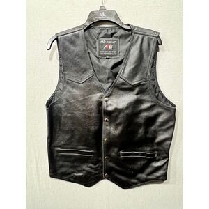 Biker Motorcycle Western Snap Closure Genuine Leather Black Vest Men‎ Size L